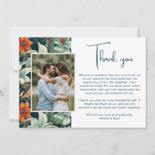 Elegant Tropical Flower Floral Wedding Photo Thank You Card