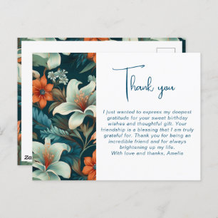 Elegant Tropical Flower Foliage Pattern Thank you Postcard