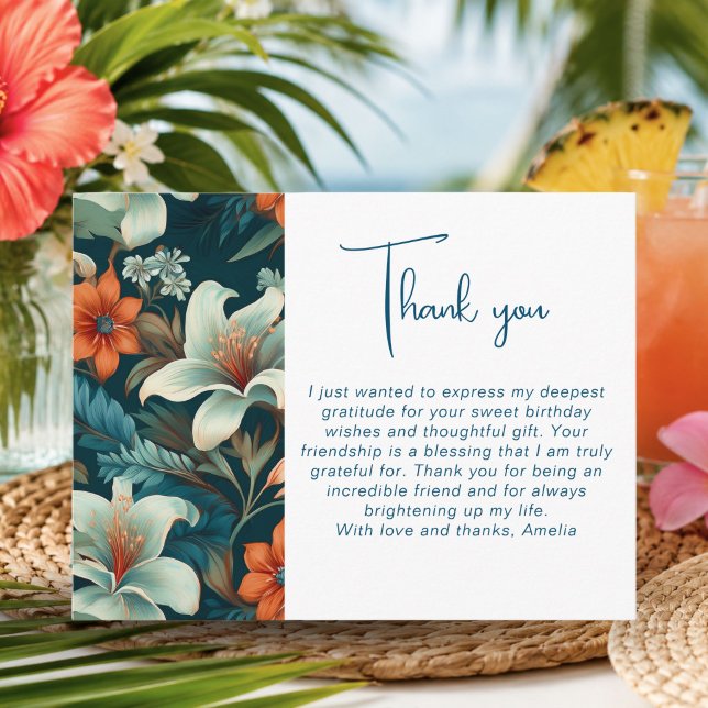 Elegant Tropical Flower Foliage Pattern Thank you Postcard (Creator Uploaded)