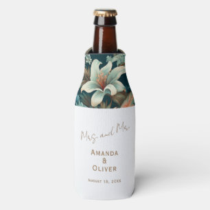 Elegant Tropical Flowers Mrs Mr Floral Wedding Bottle Cooler