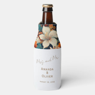 Elegant Tropical Flowers Mrs Mr Floral Wedding Bottle Cooler