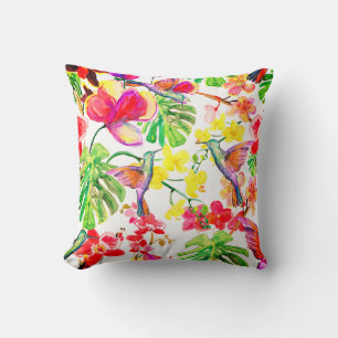 Elegant Tropical Flowers Orchid And Birds Cushion