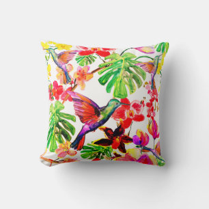 Elegant Tropical Flowers Orchid And Birds Cushion