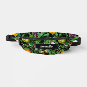 Elegant tropical fruits black pattern monogram bum bags