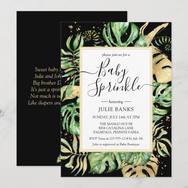 Elegant Tropical Gender Neutral Baby Sprinkle Invitation (Front/Back)