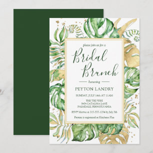 Elegant Tropical Gold Frame Bridal Brunch Shower Invitation