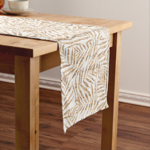 Elegant Tropical Gold Palm Leaves Short Table Runner