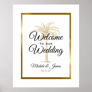 Elegant Tropical Gold Palm Tree Wedding Welcome Poster