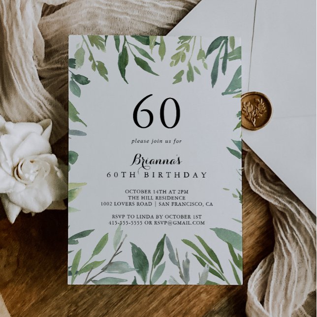 Elegant Tropical Green Foliage 60th Birthday Party Invitation (Creator Uploaded)