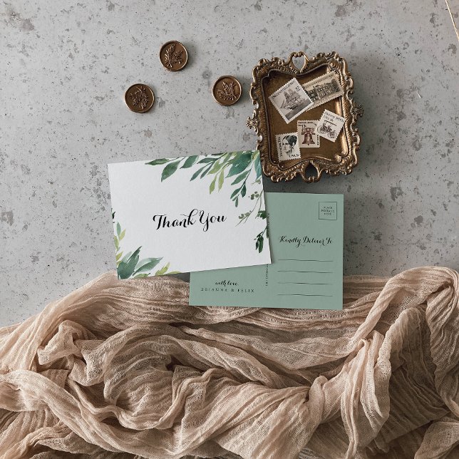 Elegant Tropical Green Foliage Thank You Postcard (Creator Uploaded)