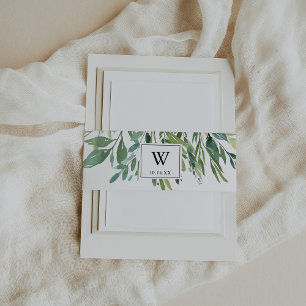 Elegant Tropical Green Foliage Wedding Invitation Belly Band