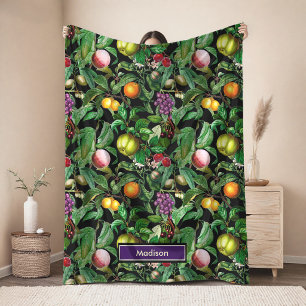 Elegant tropical green leaves and tropical fruits  fleece blanket