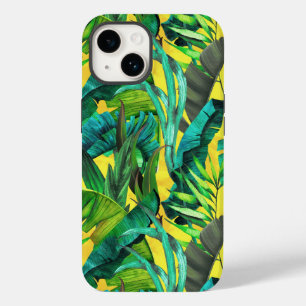 Elegant tropical green leaves yellow pattern Case-Mate iPhone 14 case