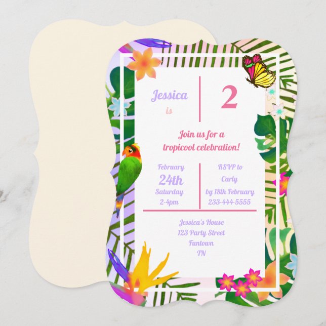 Elegant Tropical Green Palm Floral 2nd Birthday Invitation (Front/Back)