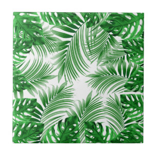 elegant Tropical green palm leaf pattern Tile