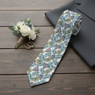 Elegant Tropical Green Palm Tree Leaves Summer Art Tie