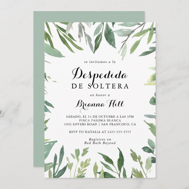 Elegant Tropical Green Spanish Bridal Shower Invitation (Front/Back)