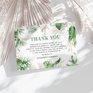 Elegant Tropical Greenery & Gold Sympathy Thank You Card