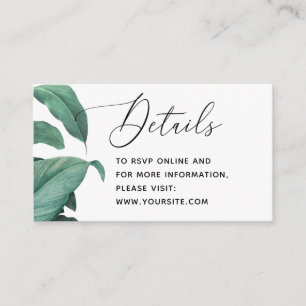 Elegant tropical greenery wedding details. QR Code Enclosure Card