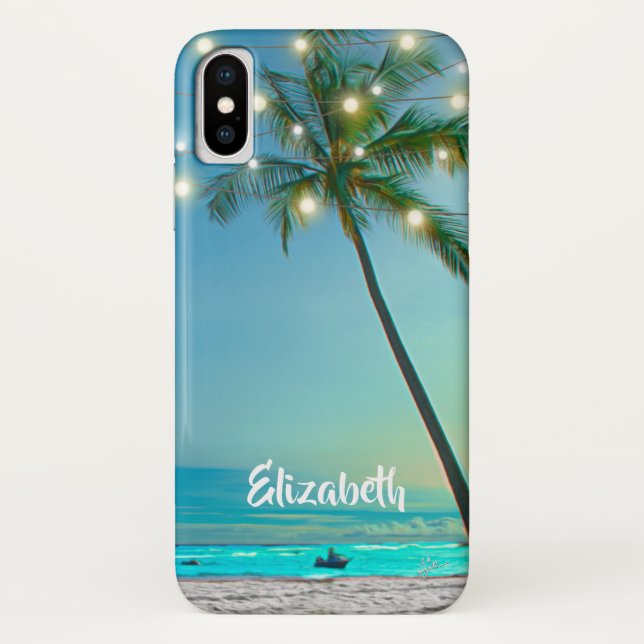Elegant Tropical Hawaiian Beach Palms Lights Case-Mate iPhone Case (Back)