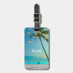 Elegant Tropical Hawaiian Palm Trees String Lights Luggage Tag