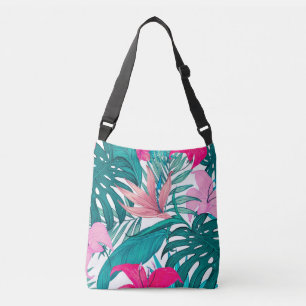 Elegant Tropical Hibiscus Flowers and Leaves   Crossbody Bag