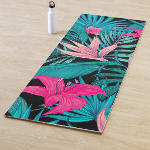Elegant Tropical Hibiscus Flowers and Leaves Yoga Mat