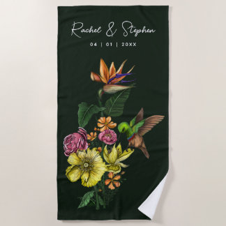 Elegant Tropical Hummingbird Floral Summer Wedding Beach Towel