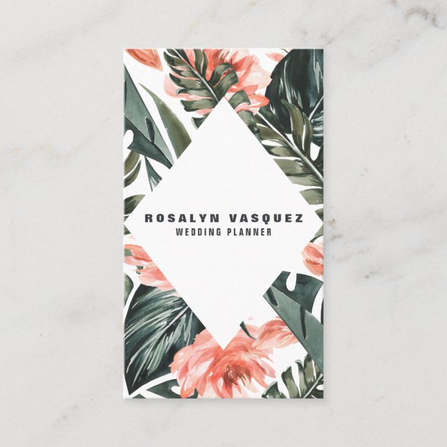 Elegant Tropical Jungle Greenery Modern Business Card (Front)