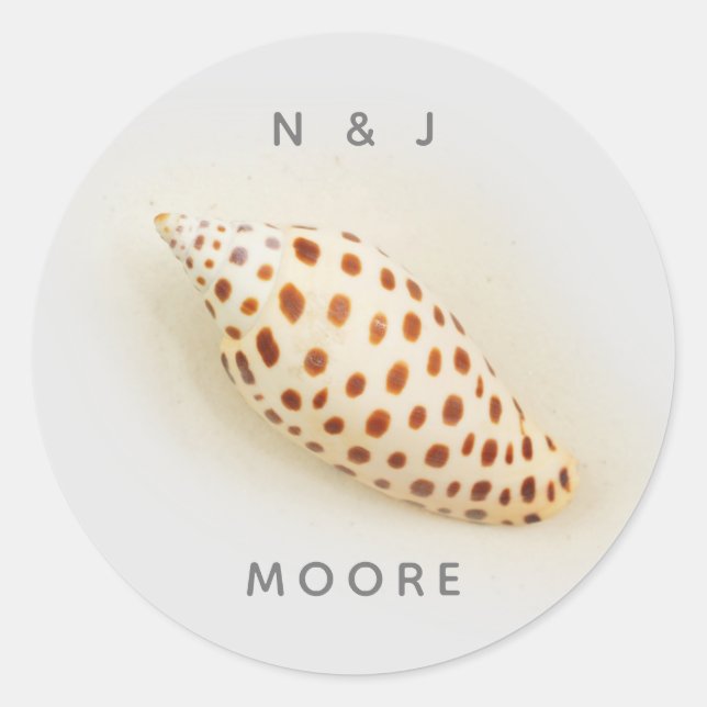Elegant Tropical Junonia Florida Beach Shell Name Classic Round Sticker (Front)
