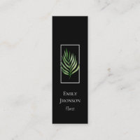 Elegant Tropical Leaf Black Mini Business Card