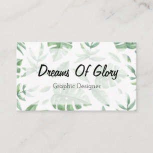 Elegant Tropical Leaf Print on White Business Card