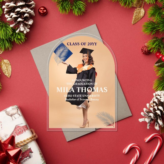 Elegant Tropical Leave Graduation Photo Acrylic In Acrylic Invitations (Insitu (Holiday))