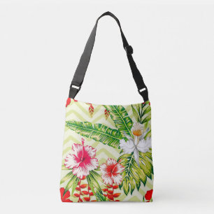 Elegant Tropical Leaves and Hibiscus Flowers   Crossbody Bag