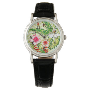 Elegant Tropical Leaves and Hibiscus Flowers   Watch