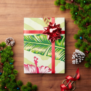 Elegant Tropical Leaves and Hibiscus Flowers   Wrapping Paper