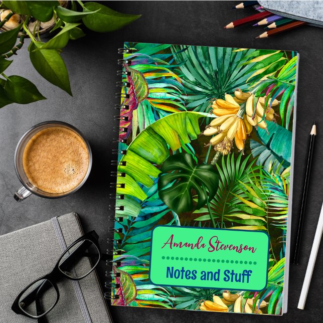 Elegant tropical leaves floral banana pattern  notebook (Creator Uploaded)