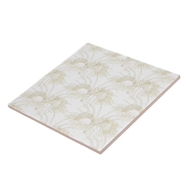 Elegant tropical leaves golden strokes design tile (Side)