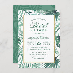 Elegant Tropical Leaves Watercolor Bridal Shower Invitation