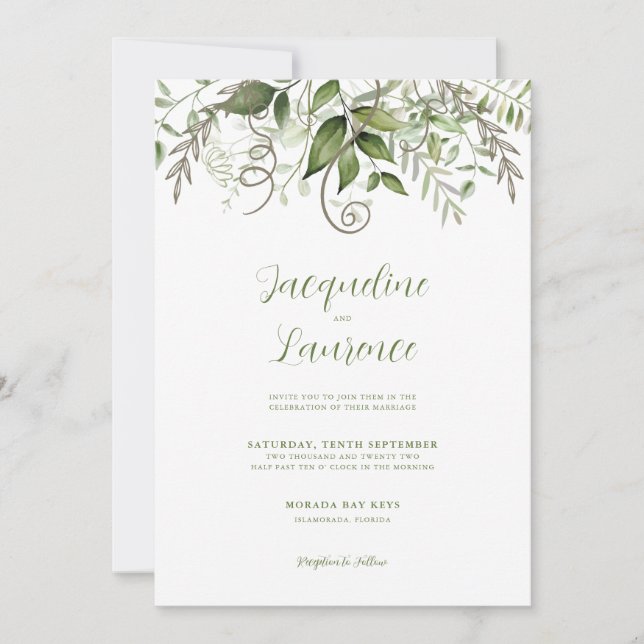 Elegant Tropical Lush Greenery Wedding Invitation (Front)