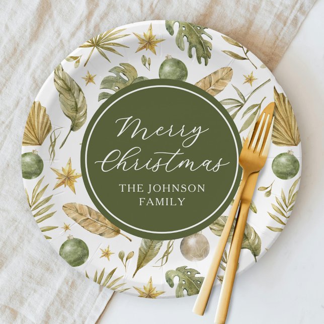 Elegant Tropical Merry Christmas Paper Plate (Creator Uploaded)