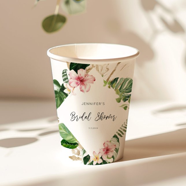 Elegant tropical monstera bridal shower paper cups (Creator Uploaded)