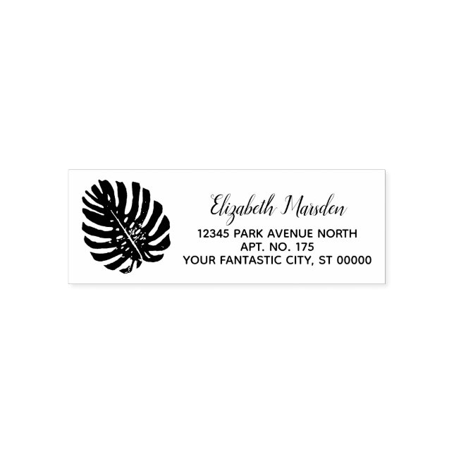 Elegant Tropical Monstera Leaf Return Address Self-inking Stamp (Design)
