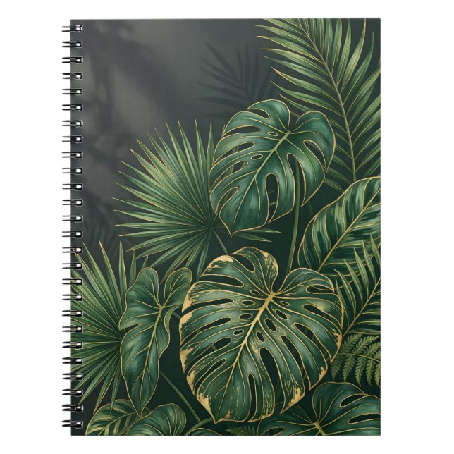 Elegant Tropical Monstera Leaves Botanical Notebook (Front)