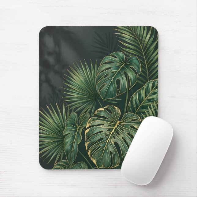 Elegant Tropical Monstera Leaves Mouse Pad (With Mouse)