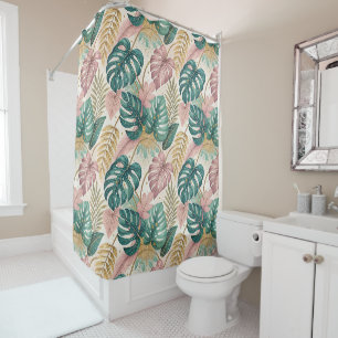 Elegant Tropical Monsteras Boho Shower Curtain