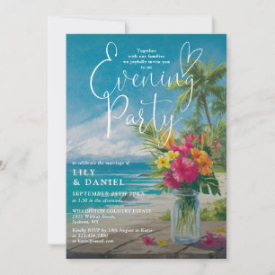 Elegant Tropical Ocean Beach Floral Evening Party Invitation