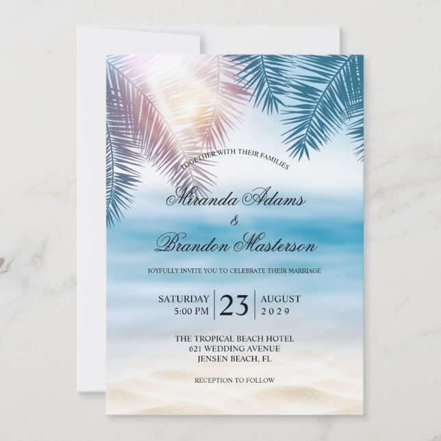 Elegant Tropical Ocean Summer Beach Wedding Invitation (Front)