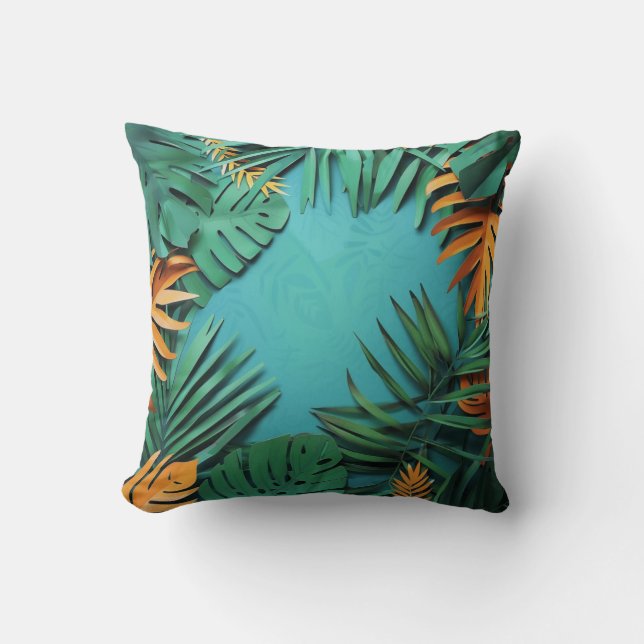 Elegant Tropical Palm Leaf Print Cushion (Front)