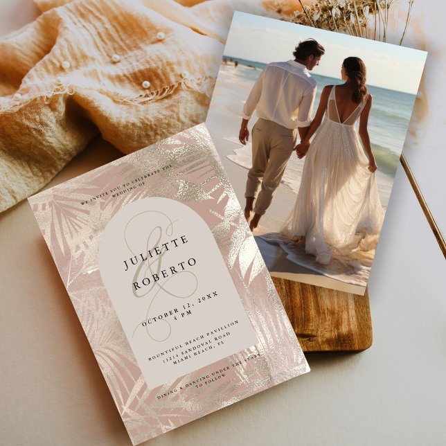 Elegant Tropical Palm Leaf Wedding Script Invitation (Creator Uploaded)